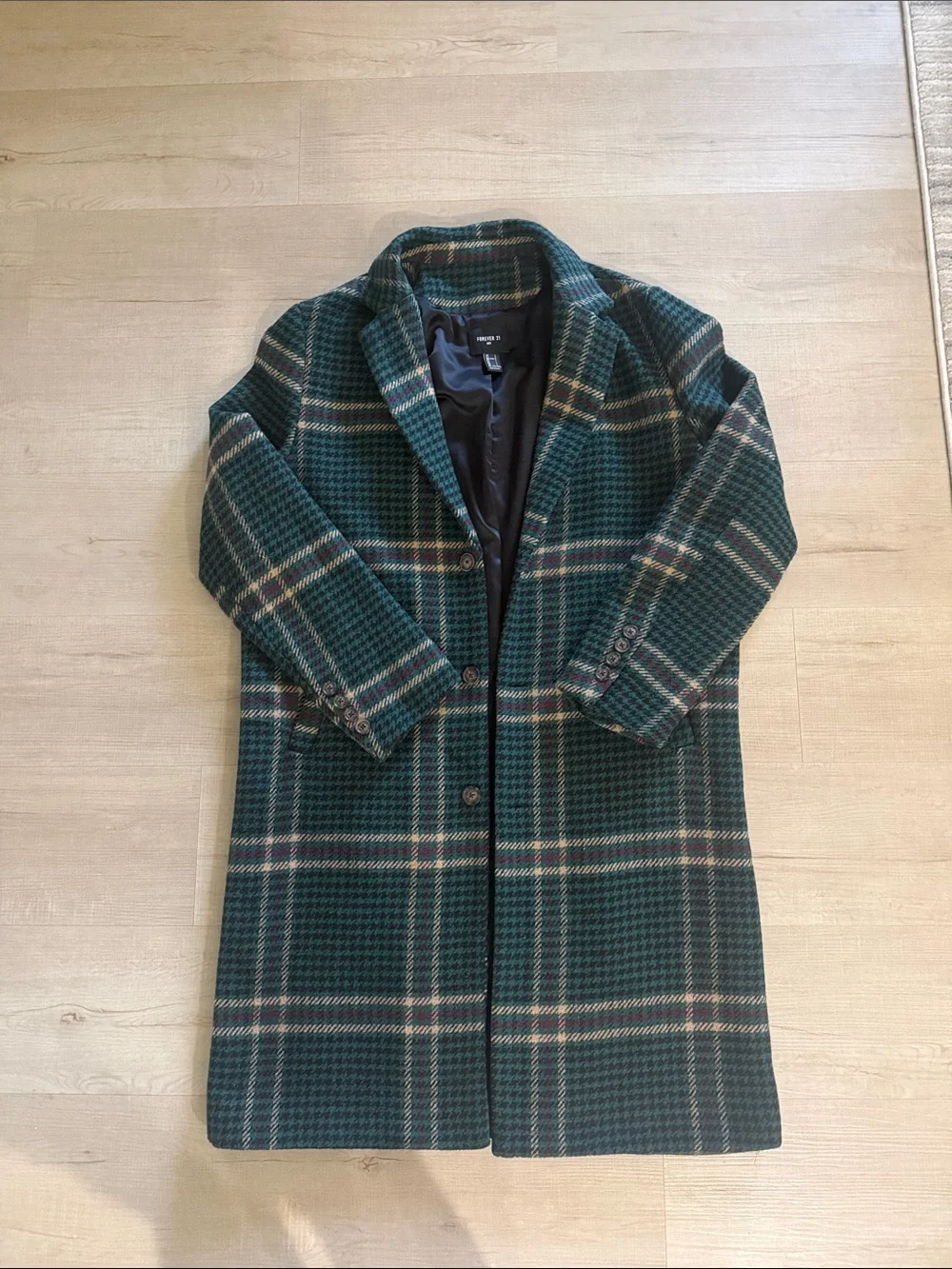 Forever 21 Green Plaid Pea Coat